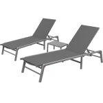 Lot de 2 transats duna inclinables + table en aluminium et textilne pliables pour jardin terrasse ou ...