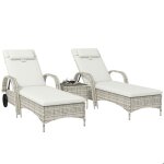 Lot de 2 transats - outsunny - inclinaison r�glable multipositions - accoudoirs roulettes table basse ...