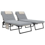 Lot de 2 transats - outsunny - pliable - dossier inclinable 4 positions - appui - t�te et matelas �pais ...