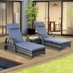 Lot de 2 transat et table basse bain de soleil chaise avec matelas ttire dossier rglable avec roulettes ...