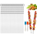 Lot de 20 brochettes pour barbecue en acier inoxydable - 30cm avec 2 pinceaux � huile - r�utilisables ...
