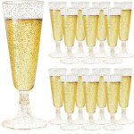 Lot de 20 fl�tes � champagne en plastique - � paillettes dor�es - 150 ml - r�utilisables - id�ales pour ...