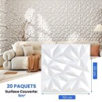 Lot de 20 panneaux muraux 3d diamant 50 x 50 cm autocollants costway d�coration int�rieure - en pvc imperm�abl ...