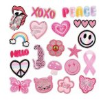 Lot de 20 patchs thermocollants en forme de c?ur rose brod�s. d�corez v�tements sacs � dos et accessoires ...