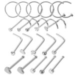 Lot de 21 anneaux de nez en acier inoxydable bijoux de piercing pour le nez anneaux de nez en métal Lot de 21 anneaux de nez en acier inoxydable bijoux de piercing pour le nez anneaux de nez en métal