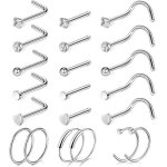Lot de 21 pi�ces de 20g piercing nez en acier chirurgicall forme vis percing au nez argentclicker piercing ...