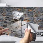 Lot de 24 autocollants carreaux rectangulaires couleur gris fonc� pour cr�dence cuisine et salle de bain ...