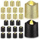 Lot de 24 bougies votives dores sans flamme  led noires  paillettes alimentes par piles chaudes