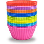 Lot de 24 moules  muffins en silicone rutilisables antiadhsifs parfaits pour les cupcakes et les cadeaux ...