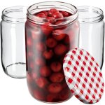 Lot de 24 pots en verre 720ml kadax niva avec couvercle rouge grille