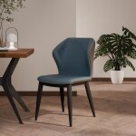 Lot de 2x chaises design italien bleu / gris ? simili cuir ? pieds métal ? pour salle à manger salon ... Lot de 2x chaises design italien bleu / gris ? simili cuir ? pieds métal ? pour salle à manger salon ...