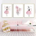 Lot de 3 affiches 20x30 pour chambre denfant fille fleur rose tableaux d�corations murales peinture sur ...