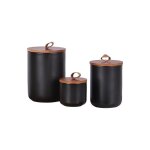Lot de 3 bocaux de conservation en cramique noire avec couvercle en bois hermtique pour cuisine sucre ...