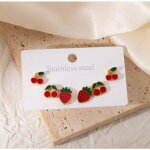 Lot de 3 boucles doreille assorties femme enfant cerise fraise