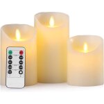 Lot de 3 bougies led �lectriques sans flamme � piles en cire v�ritable m�che mobile et vacillante