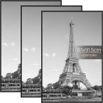 Lot de 3 cadres photo 60x90 cm noir ? pour galeries murales de grandes affiches salons et studios cadre ...