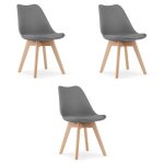 Madame meuble lot de 3 chaises de salle  manger mark pieds en bois massif scandinave antracite h: 82 ...