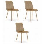 Lot de 3 chaises velours lava - salle  manger chambre cuisine style rtro pieds mtal couleur bois marron ...