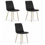 Lot de 3 chaises velours lava - salle � manger chambre cuisine style r�tro pieds m�tal couleur bois noir ...