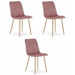 Lot de 3 chaises velours lava - salle  manger chambre cuisine style rtro pieds mtal couleur bois rose ...