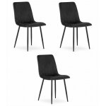 Lot de 3 chaises velours lava - salle � manger chambre cuisine style r�tro pieds m�tal noir noir