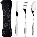 Lot de 3 couverts de camping ensemble de couverts transportables couverts en acier inoxydable avec sac ...