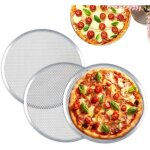 Lot de 3 grille � pizza 33 cm plaque � pizza en aluminium plat pizza rond pour pizza grille de barbecue ...