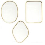Lot de 3 miroirs cadre métal doré formes diverses Lot de 3 miroirs cadre métal doré formes diverses