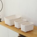 Lot de 3 paniers en osier pour rangement salle de bain - corbeille �cologique en papier pour jouets cosm�tique ...