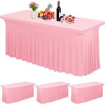Lot de 3 paquets de jupes de table rectangulaires en polyester - rose - pour tables rectangulaires 18 ...