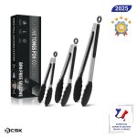 Lot 3 pinces de cuisine bcsk inox verrouillable et embout en silicones sans bpa cuisson & barbecue poignes ...