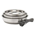 Lot de 3 po�les acier inoxydable diam�tres 20 24 et 26 cm pradel france