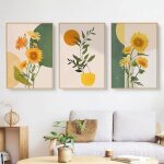 Lot de 3 posters d�coratifs - jaune tournesol - d�coration murale - sans cadre - pour salon chambre � ...