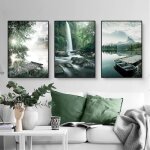 Lot de 3 posters motif lac esth�tique for�t et fleurs images murales modernes pour salon chambre sans ...