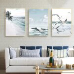 Lot de 3 posters plage et mer - dauphin deau - d�coration murale pour chambre � coucher et salon - sans ...