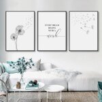 Lot de 3 posters pour salon esthtique en noir et blanc motif de pissenlit tableaux muraux lgants sans ...