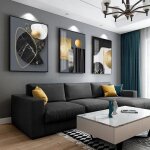 Lot de 3 posters sur toile image g�om�trique abstract moderne marbre impression dart noir et dor� cm ...