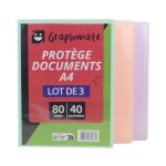 Lot de 3 protge - documents a4 graphmate 80 vues - 40 pochettes