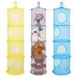 Lot de 3 sac de rangement suspendu en filet pour jouets en peluche 4 compartiments encombrante pour chambre ...