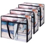 Lot de 3 sac de rangement transparent 40l sac rangement vetement en pvc housse de couette pliable avec ...