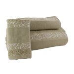 Lot de 3 serviettes coton ponge avec bande en toile aida panama