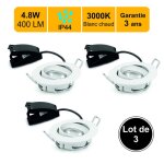 Lot de 3 spots led encastrable ip44 orientable 30� - salle de bain - 48w 400 lm 3000k - garantie 3 ans ...