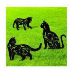 Lot de 3 statues de jardin en m�tal avec silhouette de chat noir piquets d�coratifs de jardin statues ...