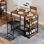 Lot de 3 tables de bar - table haute � manger avec 2 chaises rembourr�es et 3 �tag�res - petite table ...