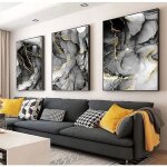 Lot de 3 tableaux muraux sur toile noir et gris - gomtrie abstraite marbre sans cadre dcoration dintrieur ...
