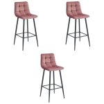 Tabourets de bar - madame meuble - lot de 3 - velours rose - pieds en mtal noir - confort ergonomique ...