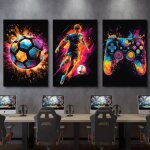 Lot de 3 toiles pour d�coration murale motif manette de jeu impression sur toile de football pour gar�on ...