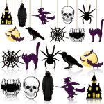 Lot de 30 dcorations dhalloween en bois  suspendre ? dcoupes en bois colores de style gothique avec ...