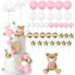 Lot de 38 d�corations de g�teaux en forme dours en peluche rose pour bapt�me et baby shower pour �v�nements ...