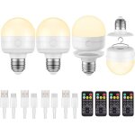 Lot de 4 ampoules led rechargeables e27 � intensit� variable avec crochet cach� et t�l�commande10w3 couleursam ...